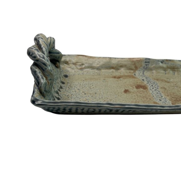 Stoneware Handmade Tray With Twisted Handles & Earthy Glaze Finish - Picture 4 of 10